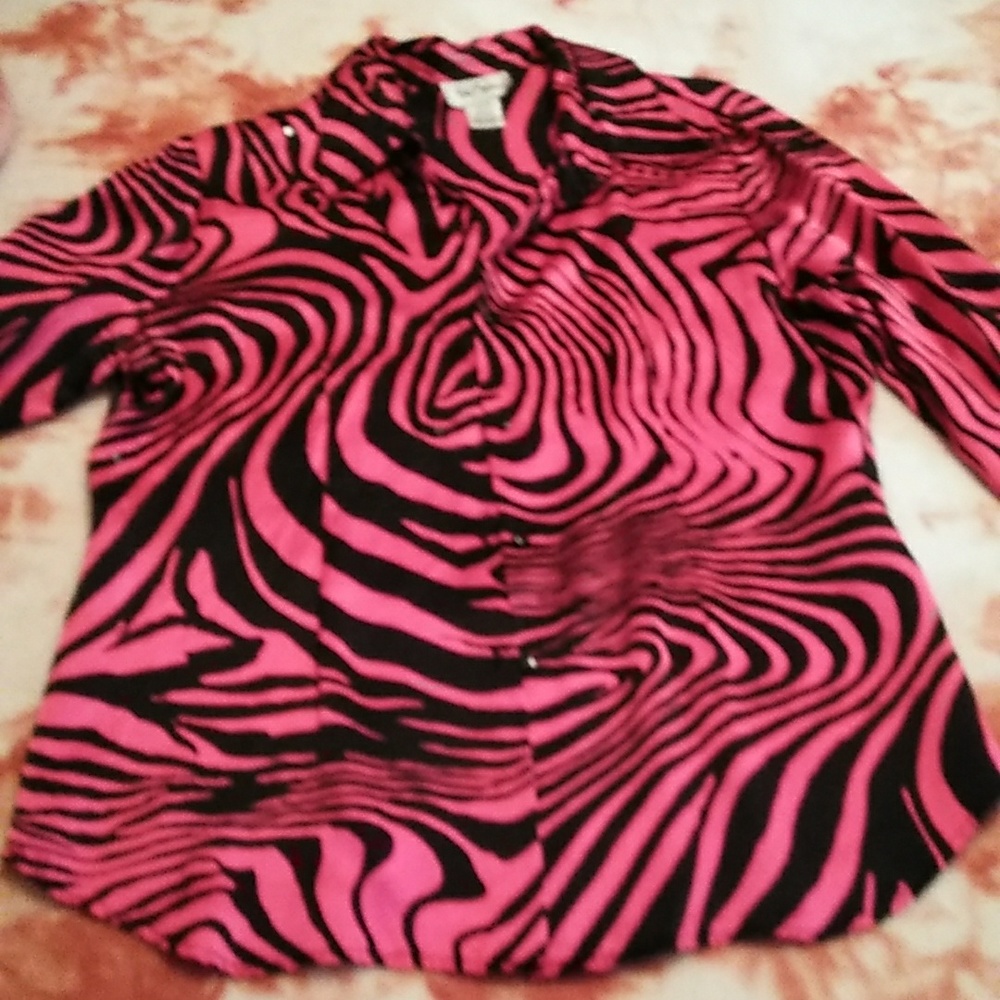 🩷 Zebra 🦓 Print Sequin Accent  💯% Silk Blouse 🩷